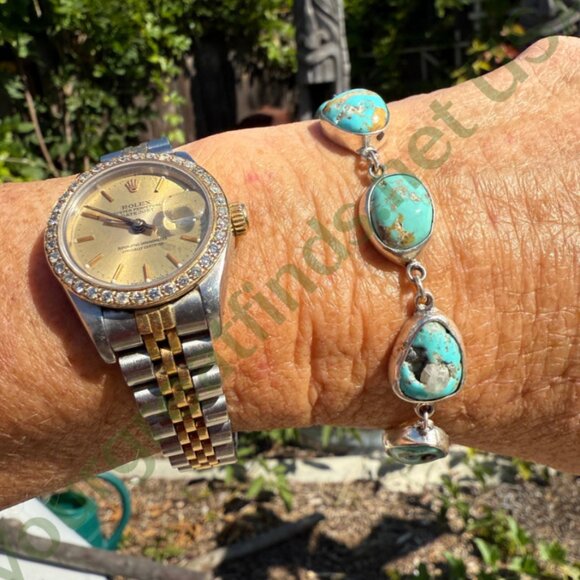 Vintage Sterling Silver 6 Stone Turquoise Bracelet - Picture 6 of 6